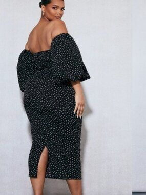 PrettyLittleThing Plus Black Polka Dot Dress